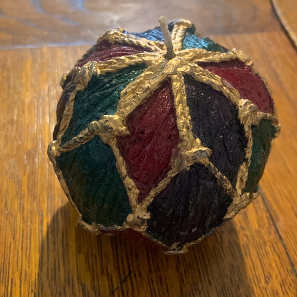 Holiday Other - Vintage Decorative Gold Rope Ball Candle Christmas red green blue 3.5x3.5
